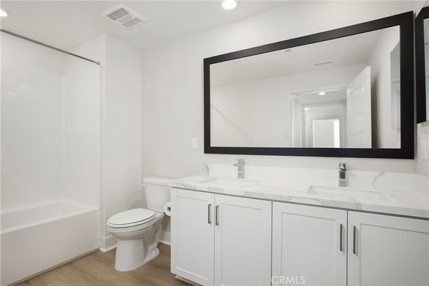 Bathroom, Interior, Recessed Lighting, Wood Texture Flooring