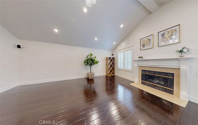 Empty room, Fireplace, Interior, Recessed Lighting, Wood Texture Flooring
