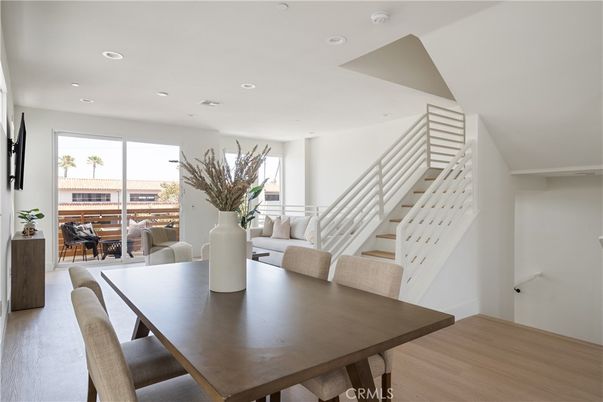 Dining room, Interior, Living room, Recessed Lighting, Wood Texture Flooring