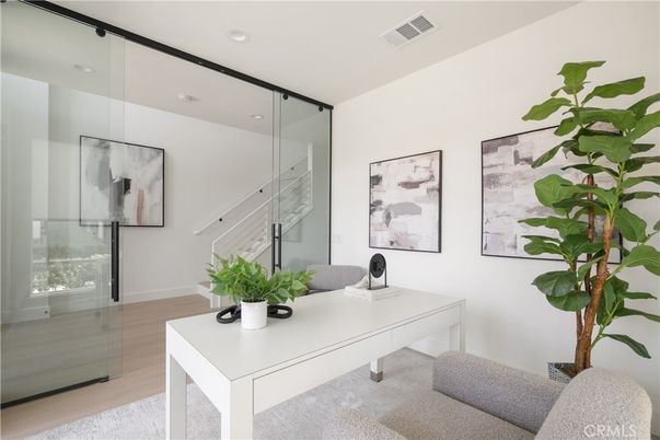 Home Office, Interior, Recessed Lighting, Wood Texture Flooring