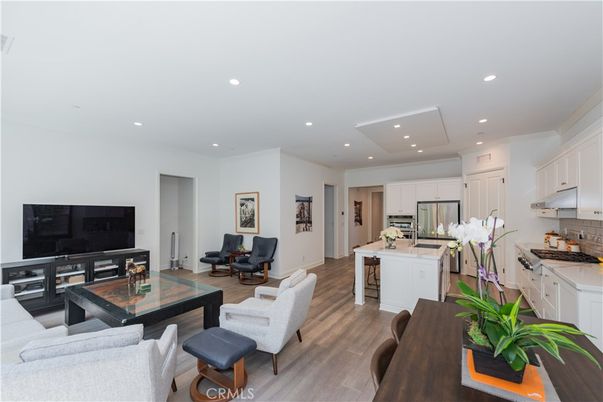 Interior, Kitchen, Living room, Recessed Lighting, Stainless Steel Appliances, Wood Texture Flooring