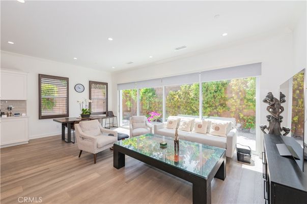 Dining room, Interior, Living room, Recessed Lighting, Wood Texture Flooring