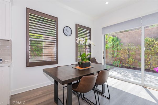 Dining room, Interior, Recessed Lighting, Wood Texture Flooring