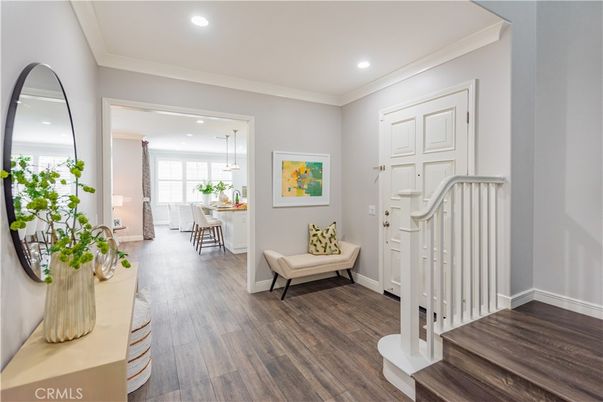 Dining room, Interior, Pendant Lights, Recessed Lighting, Wood Texture Flooring
