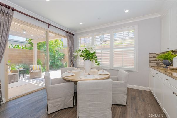 Dining room, Interior, Recessed Lighting, Wood Texture Flooring