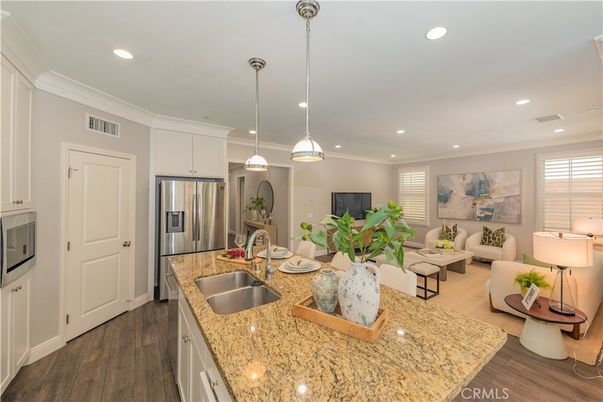 Interior, Kitchen, Living room, Pendant Lights, Recessed Lighting, Stainless Steel Appliances, Wood Texture Flooring