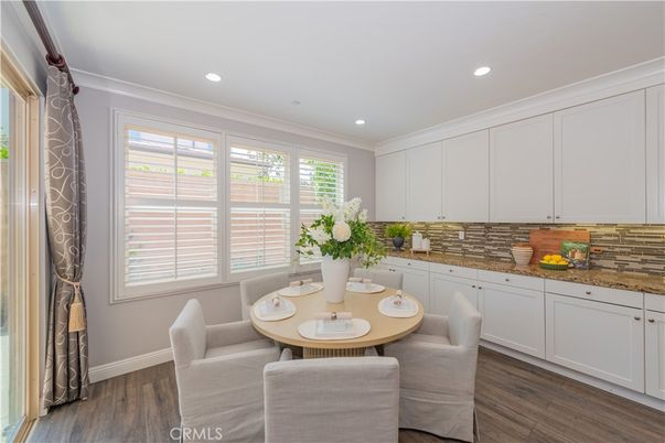 Dining room, Interior, Recessed Lighting, Wood Texture Flooring
