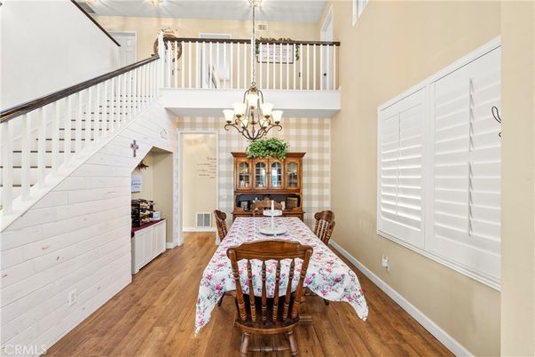 Chandelier, Dining room, Interior, Wood Texture Flooring