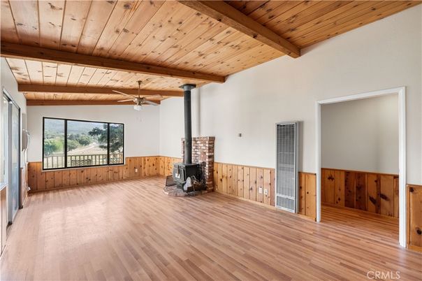 Empty room, Fireplace, Interior, Wooden Beams, Wooden Ceilings, Wood Texture Flooring