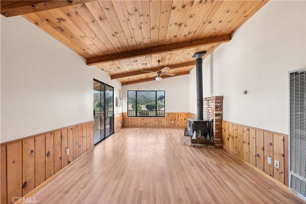 Empty room, Fireplace, Interior, Wooden Beams, Wooden Ceilings, Wood Texture Flooring