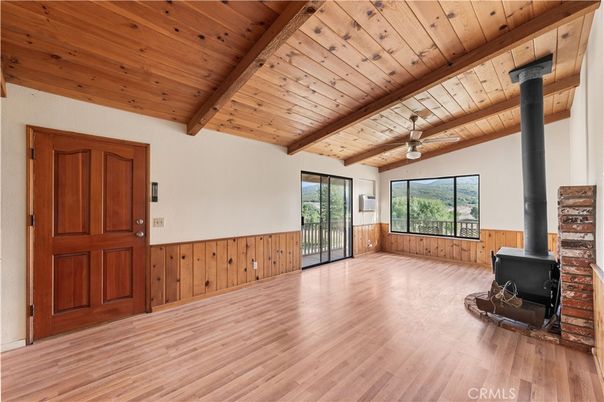 Empty room, Fireplace, Interior, Wooden Beams, Wooden Ceilings, Wood Texture Flooring