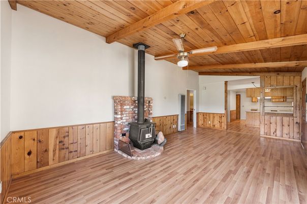 Empty room, Fireplace, Interior, Wooden Beams, Wooden Ceilings, Wood Texture Flooring
