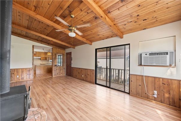 Empty room, Fireplace, Interior, Kitchen, Wooden Beams, Wooden Ceilings, Wood Texture Flooring, Wooden Walls