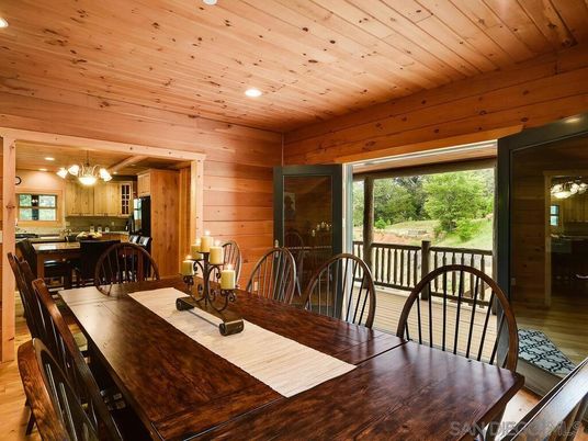 Chandelier, Dining room, Interior, Recessed Lighting, Wooden Ceilings, Wood Texture Flooring, Wooden Walls