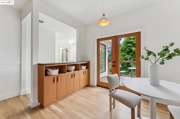 Dining room, Interior, Pendant Lights, Wood Texture Flooring