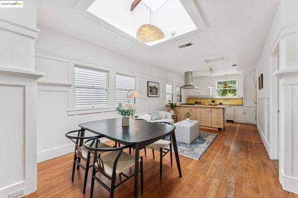 Dining room, Interior, Pendant Lights, Wood Texture Flooring