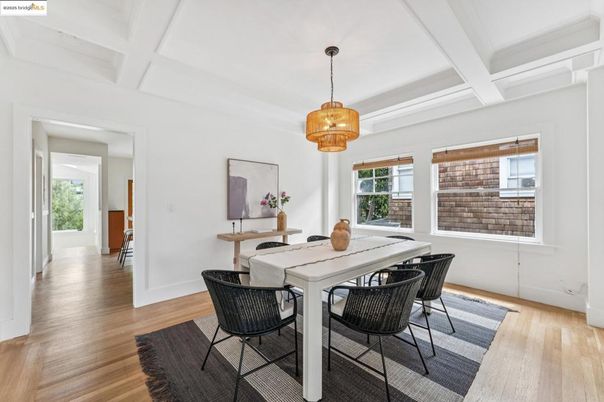 Dining room, Interior, Pendant Lights, Wood Texture Flooring