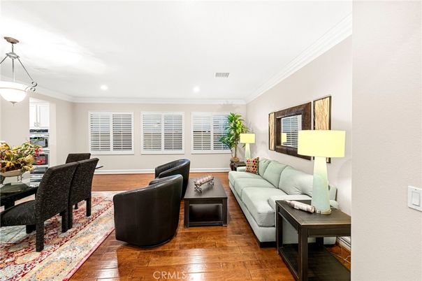 Dining room, Interior, Living room, Pendant Lights, Recessed Lighting, Wood Texture Flooring