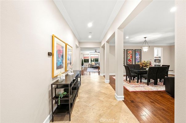Dining room, Interior, Pendant Lights, Recessed Lighting, Wood Texture Flooring