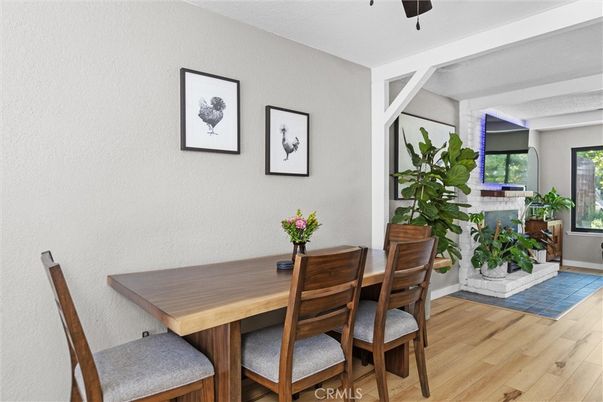 Dining room, Fireplace, Interior, Wood Texture Flooring