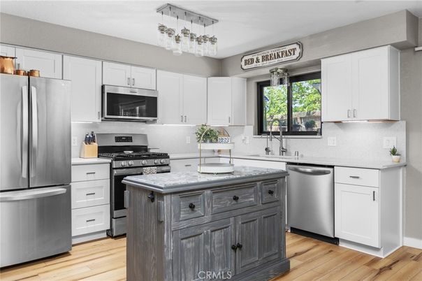 Interior, Kitchen, Stainless Steel Appliances, Wood Texture Flooring