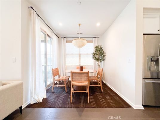 Dining room, Interior, Recessed Lighting, Wood Texture Flooring