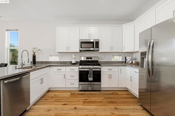 Interior, Kitchen, Stainless Steel Appliances, Wood Texture Flooring