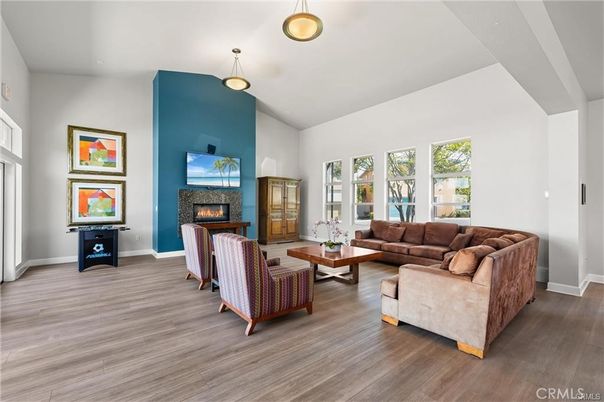 Fireplace, Interior, Living room, Pendant Lights, Wood Texture Flooring