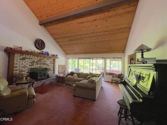 Fireplace, Interior, Living room, Piano, Stone Walls, Wooden Beams, Wooden Ceilings