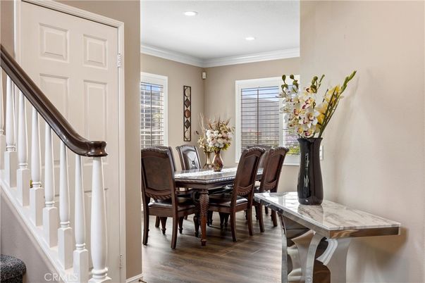 Dining room, Interior, Recessed Lighting, Wood Texture Flooring