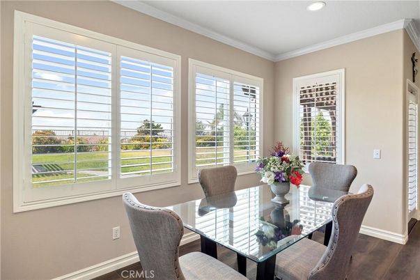 Dining room, Interior, Recessed Lighting, Wood Texture Flooring