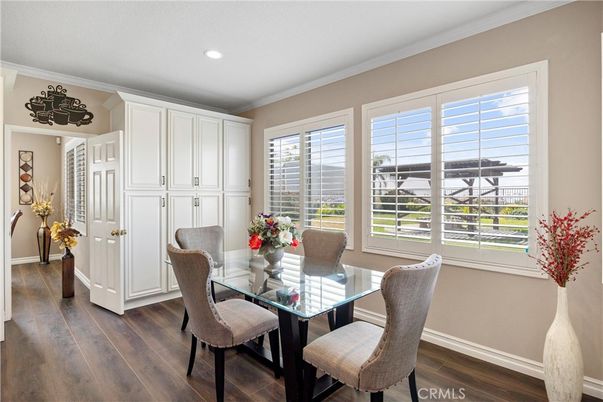 Dining room, Interior, Recessed Lighting, Wood Texture Flooring