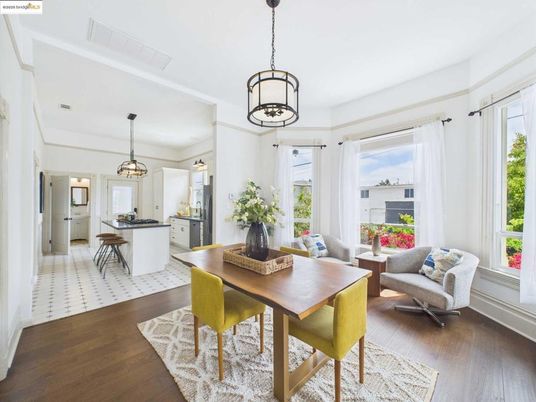 Dining room, Interior, Kitchen, Pendant Lights, Wood Texture Flooring
