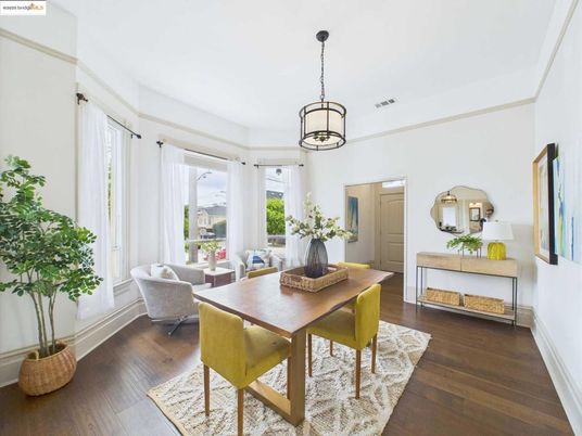 Dining room, Interior, Pendant Lights, Wood Texture Flooring