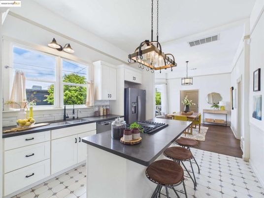 Interior, Kitchen, Pendant Lights, Stainless Steel Appliances, Wood Texture Flooring