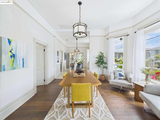 Dining room, Interior, Pendant Lights, Wood Texture Flooring