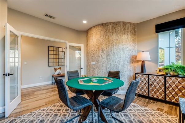 Dining room, Game Room, Interior, Recessed Lighting, Wood Texture Flooring