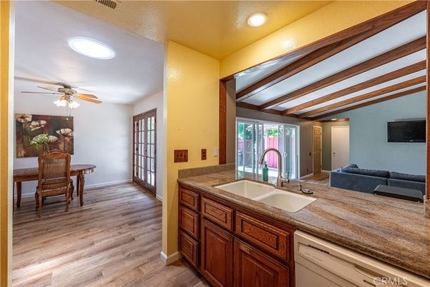 Dining room, Interior, Kitchen, Recessed Lighting, Wooden Beams, Wood Texture Flooring