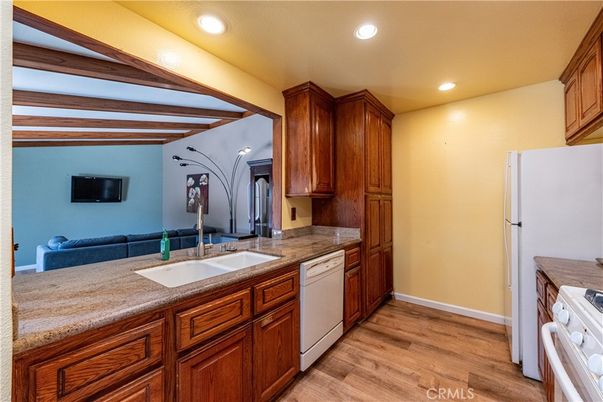 Interior, Kitchen, Recessed Lighting, Wooden Beams, Wood Texture Flooring