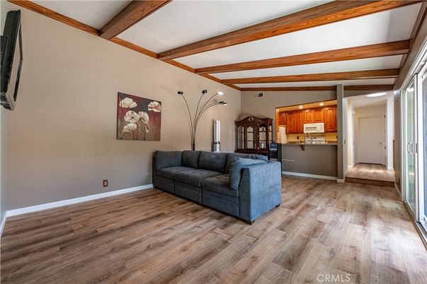 Interior, Kitchen, Recessed Lighting, Wooden Beams, Wood Texture Flooring