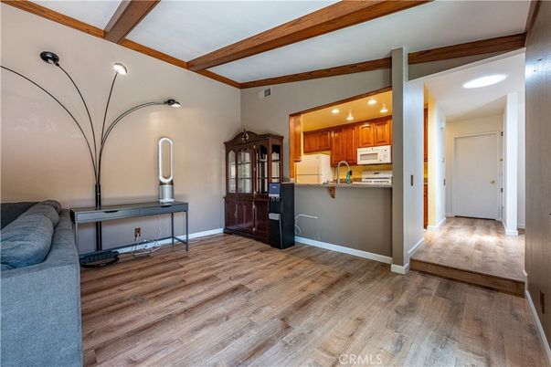 Interior, Kitchen, Recessed Lighting, Wooden Beams, Wood Texture Flooring