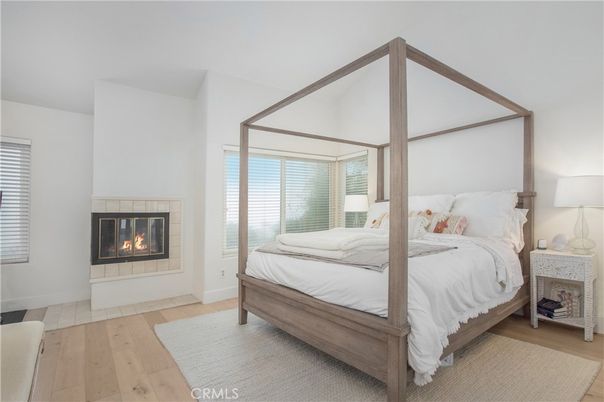Bedroom, Fireplace, Interior, Wood Texture Flooring