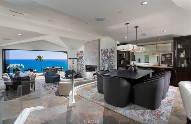 Dining room, Fireplace, Interior, Living room, Pendant Lights, Recessed Lighting, Water