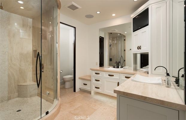 Bathroom, Dual Sink Vanities, Glass Shower, Interior, Recessed Lighting