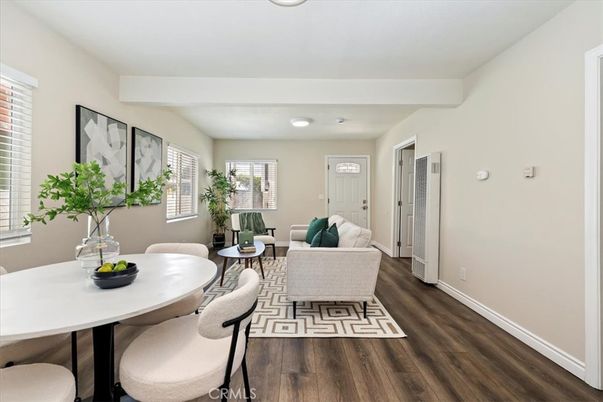 Dining room, Interior, Living room, Recessed Lighting, Wood Texture Flooring