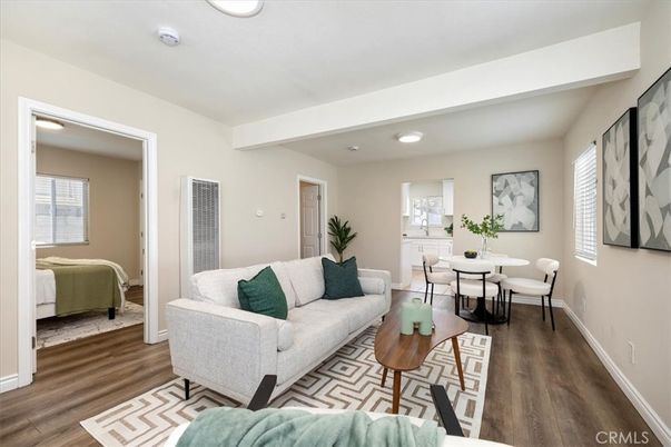 Dining room, Interior, Living room, Recessed Lighting, Wood Texture Flooring
