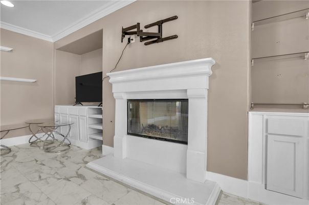 Fireplace, Interior, Marble, Recessed Lighting