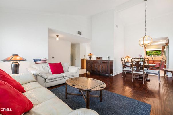 Dining room, Interior, Living room, Pendant Lights, Wood Texture Flooring