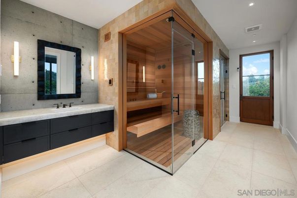 Bathroom, Glass Shower, Interior, Recessed Lighting, Sauna Room