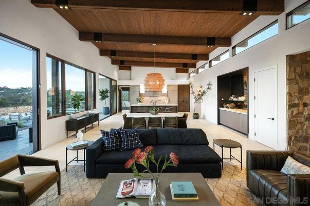 Interior, Kitchen, Living room, Pendant Lights, Recessed Lighting, Stone Walls, Wooden Beams, Wooden Ceilings